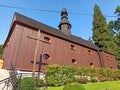 Catholic church facade in a village, Poland.